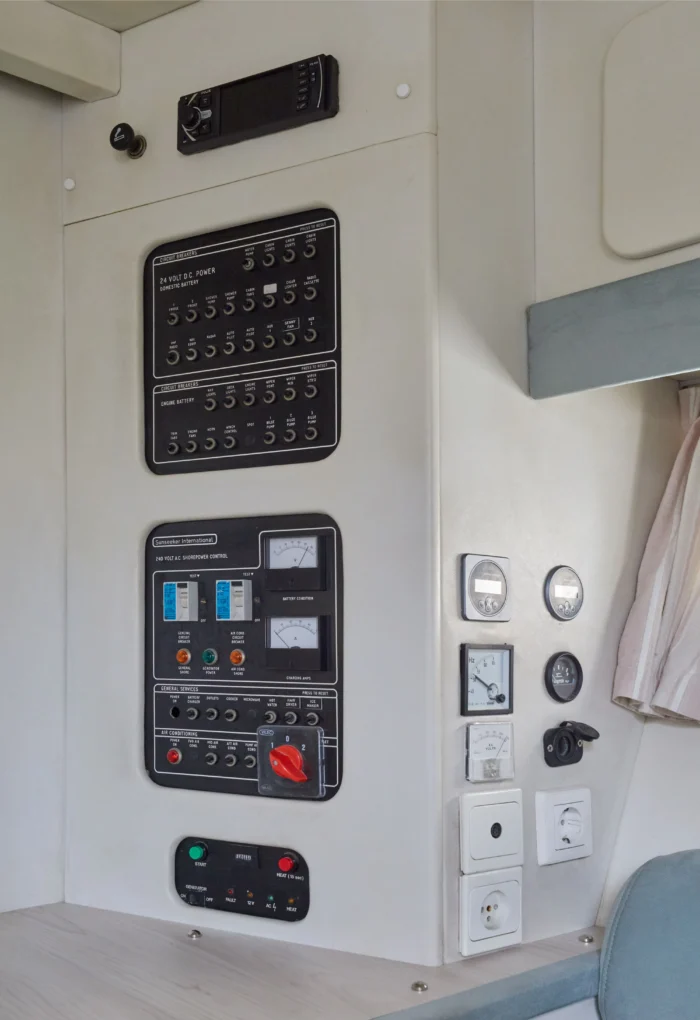 Control panel with power management system on Sunseeker Travado 40 Barracuda yacht
